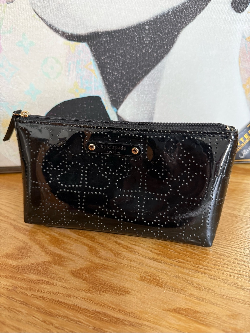 kate spade Black Patent Perforated Cosmetic Pouch
